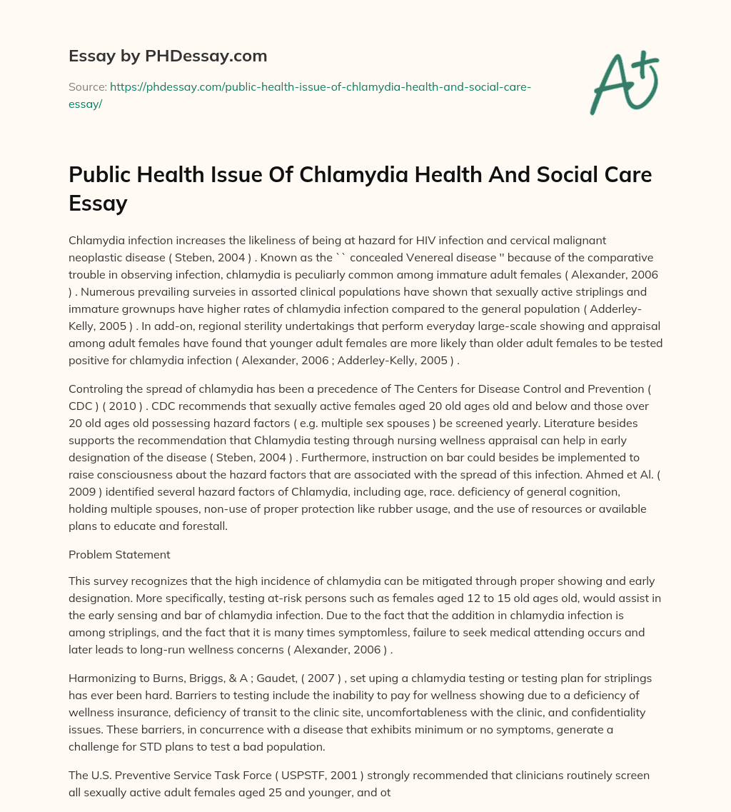 Public Health Issue Of Chlamydia Health And Social Care Essay essay