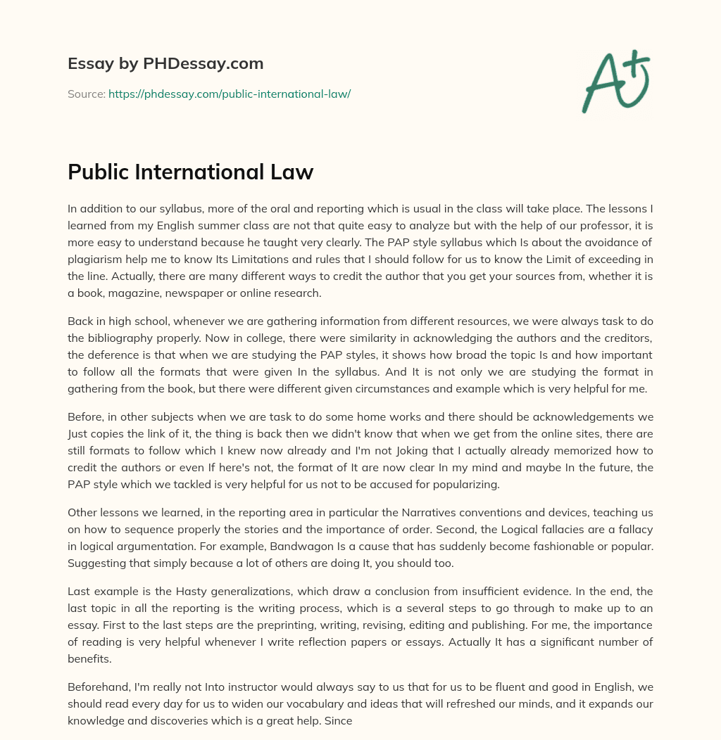Public International Law essay