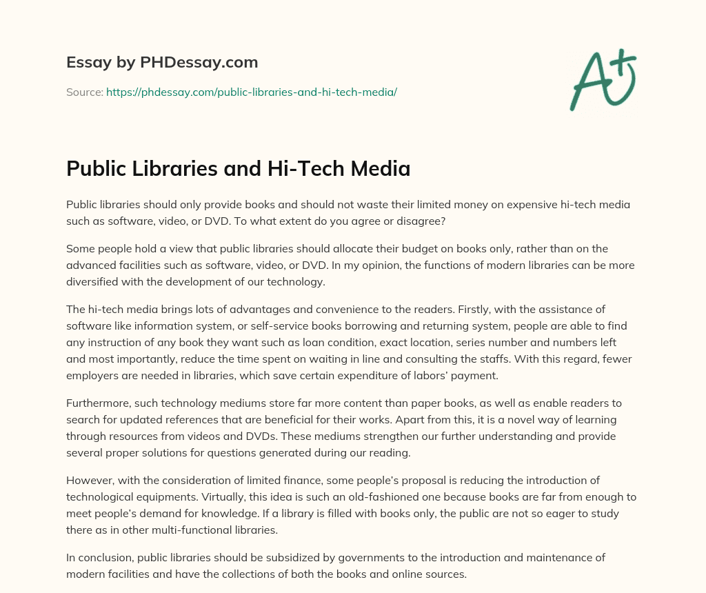Public Libraries and Hi-Tech Media essay