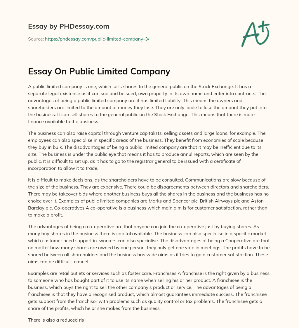 Essay On Public Limited Company essay