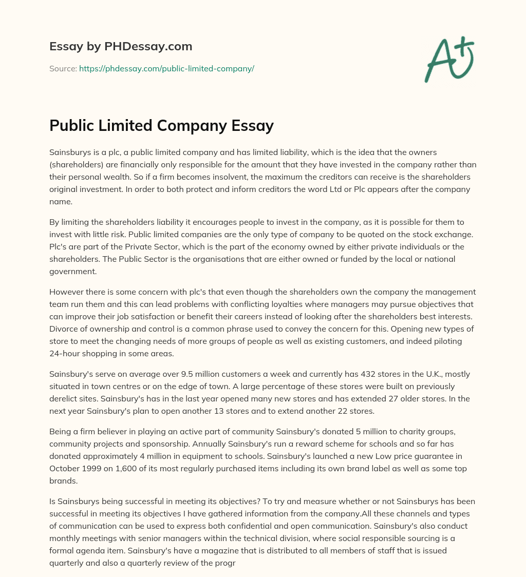 Public Limited Company Essay essay