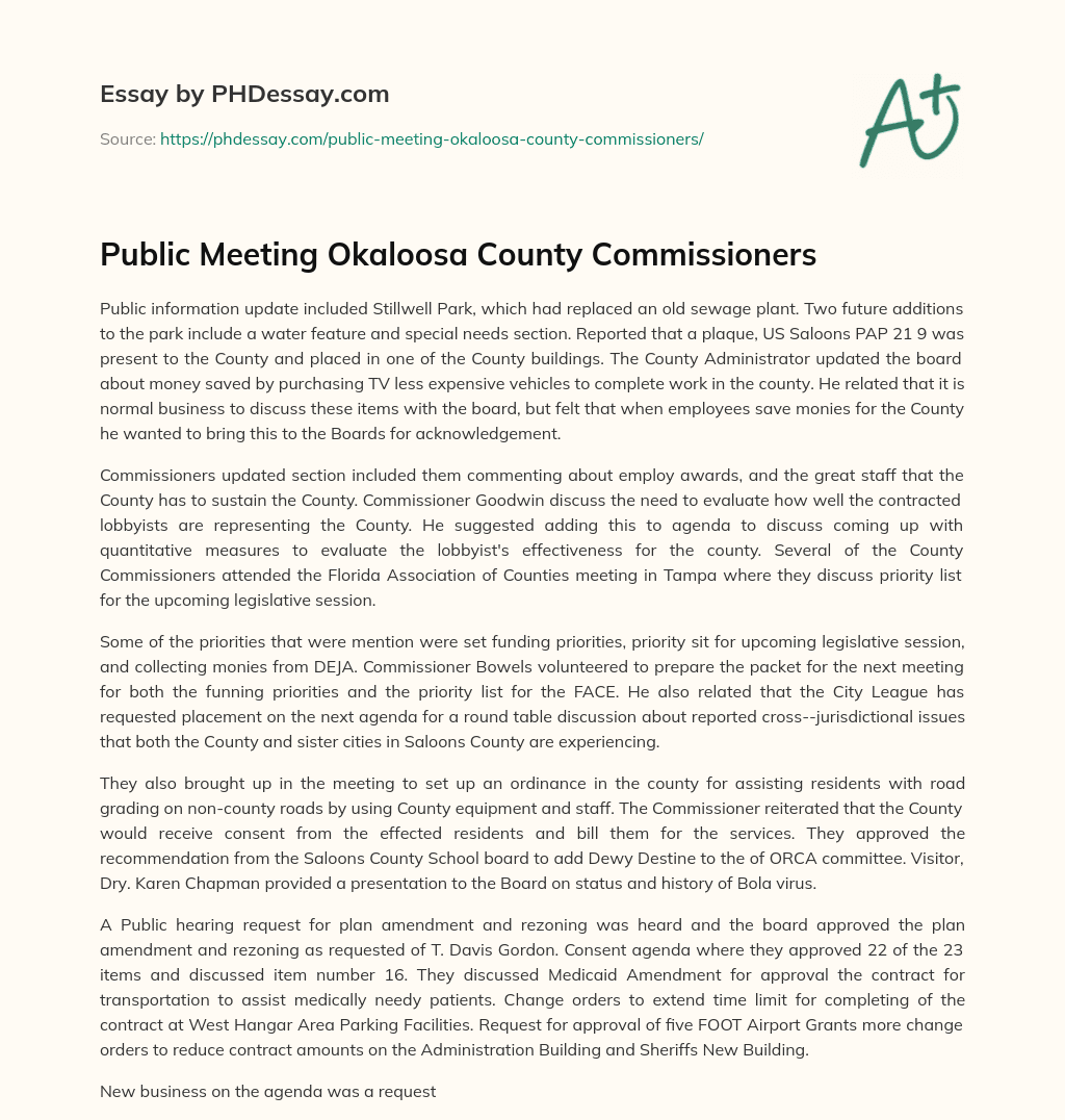 Public Meeting Okaloosa County Commissioners essay