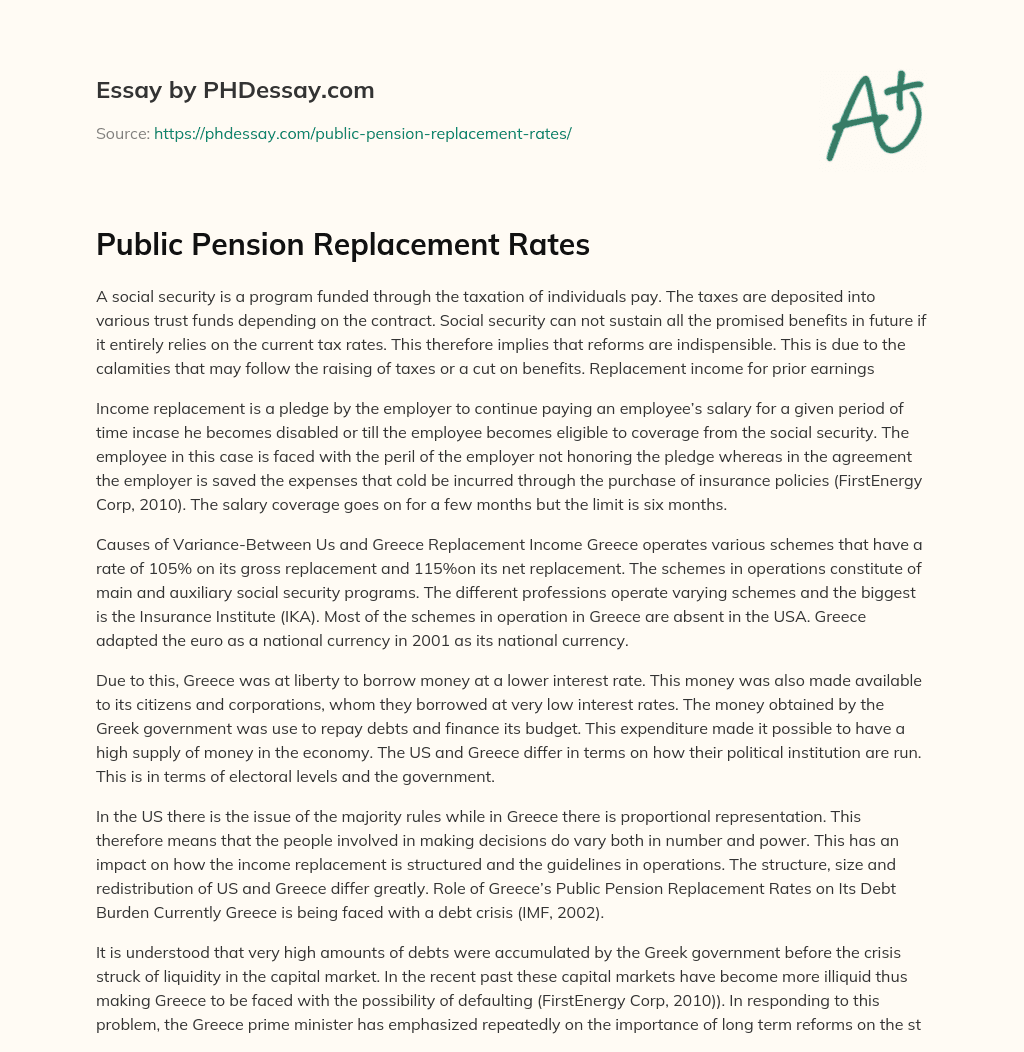 Public Pension Replacement Rates essay