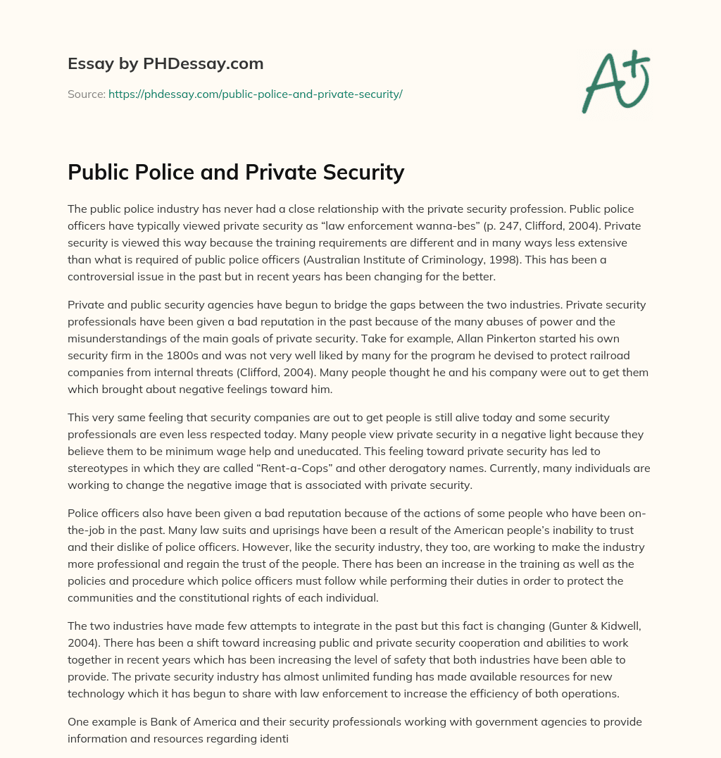 Public Police and Private Security essay