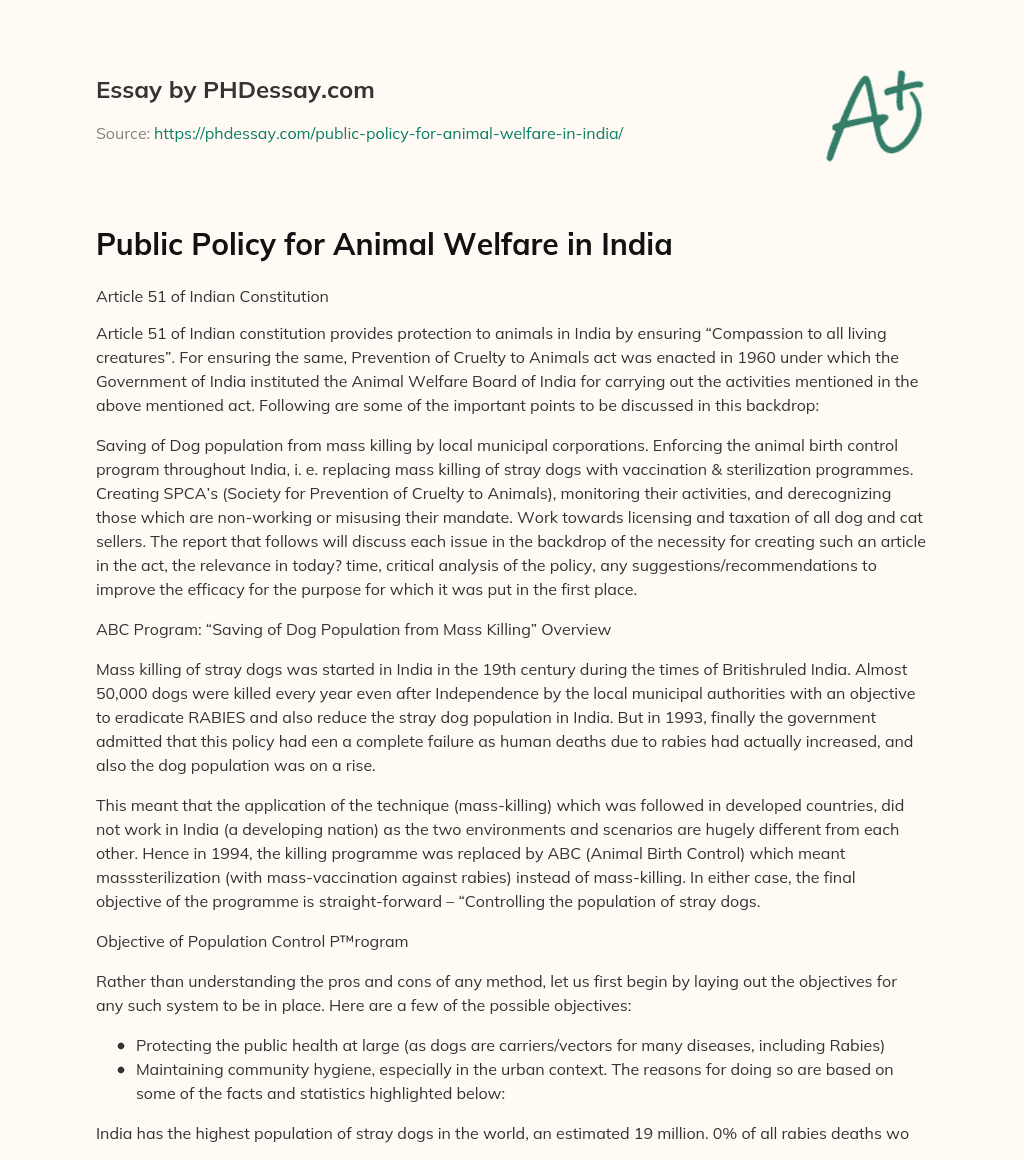 Public Policy for Animal Welfare in India essay