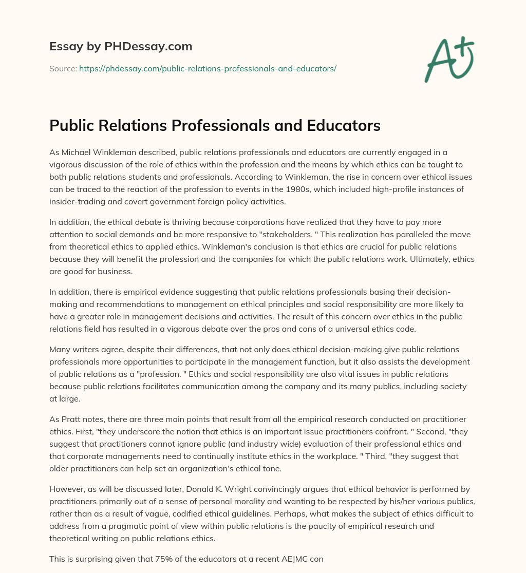 Public Relations Professionals and Educators essay