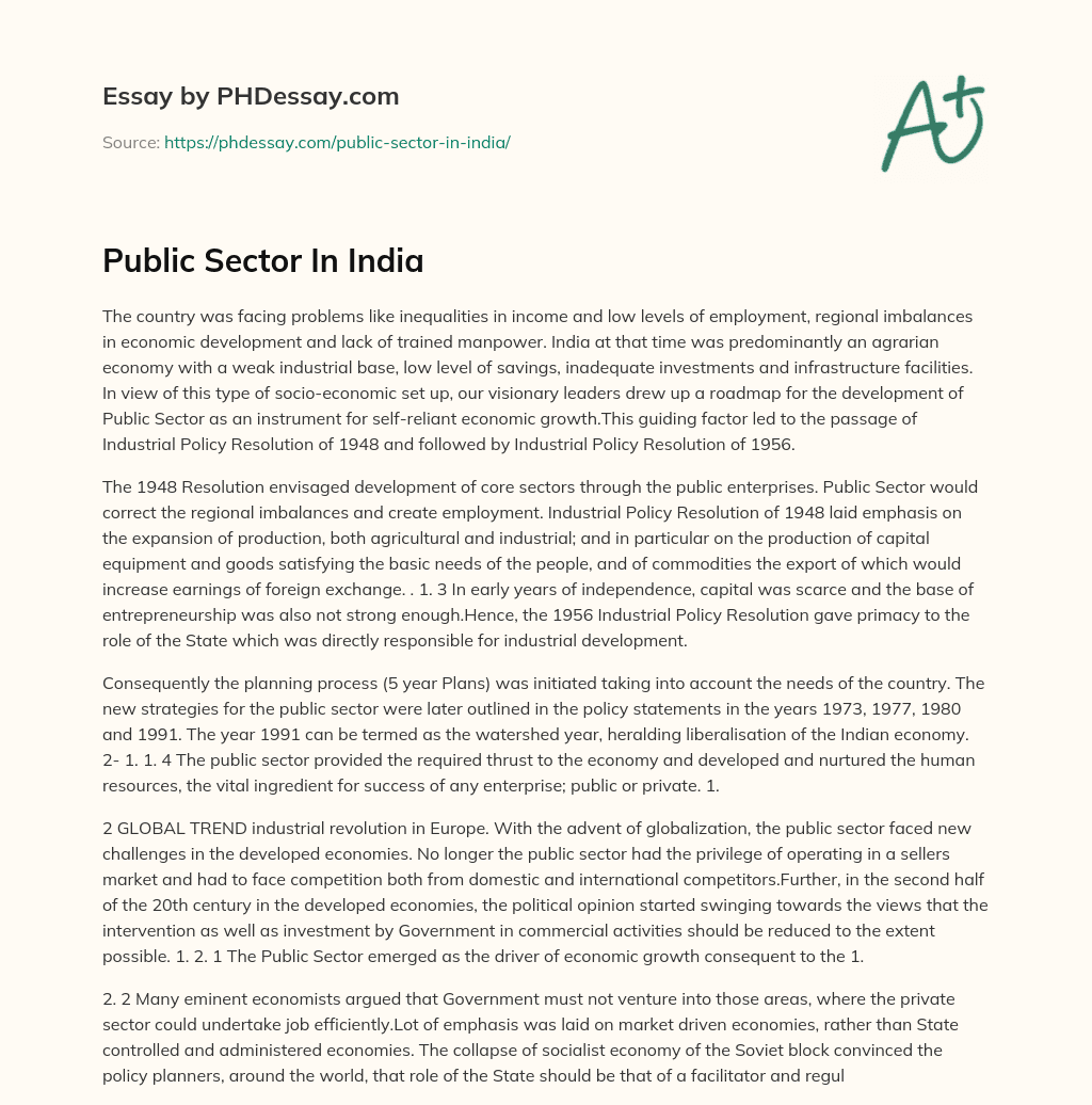 Public Sector In India essay