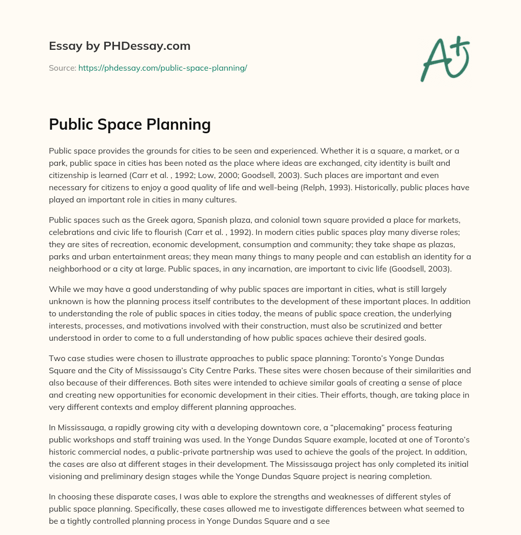 Public Space Planning essay
