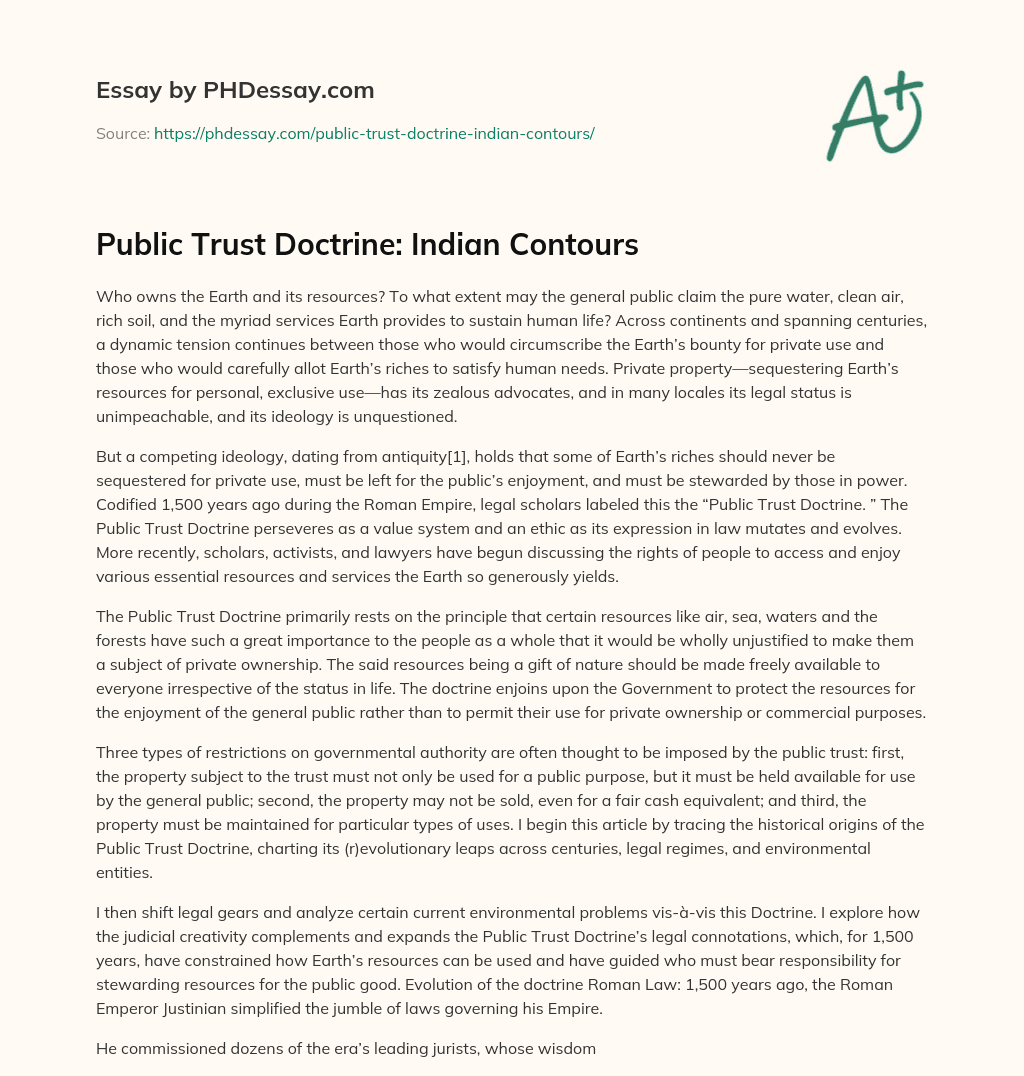 Public Trust Doctrine: Indian Contours essay