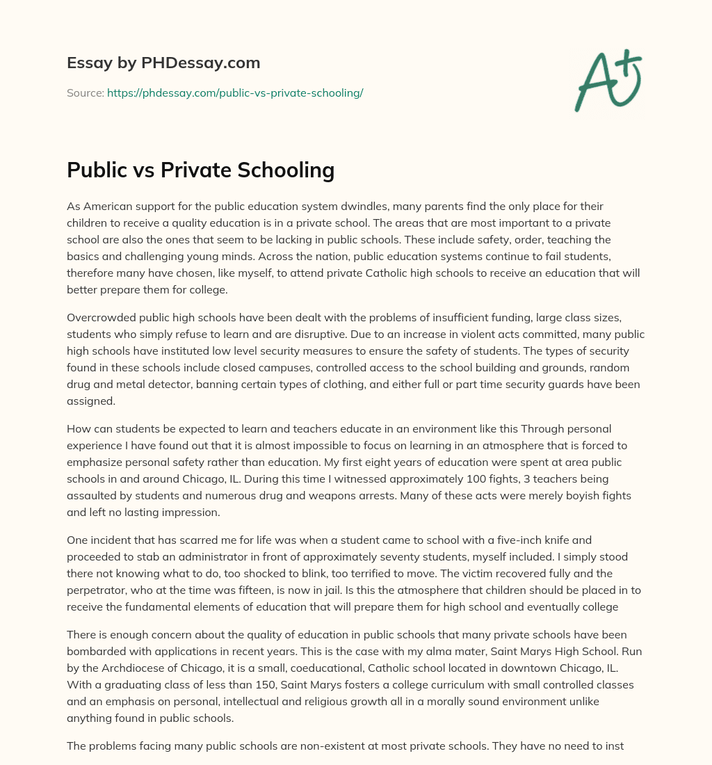 Public vs Private Schooling essay