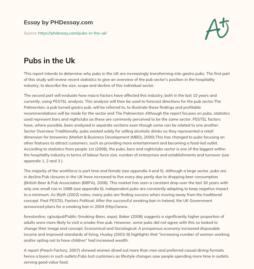 Pubs in the Uk essay