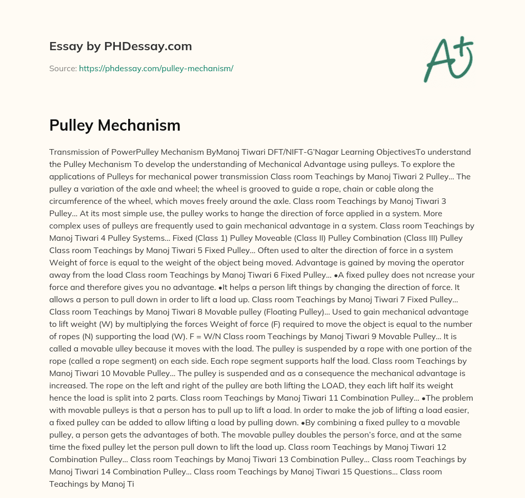 Pulley Mechanism essay