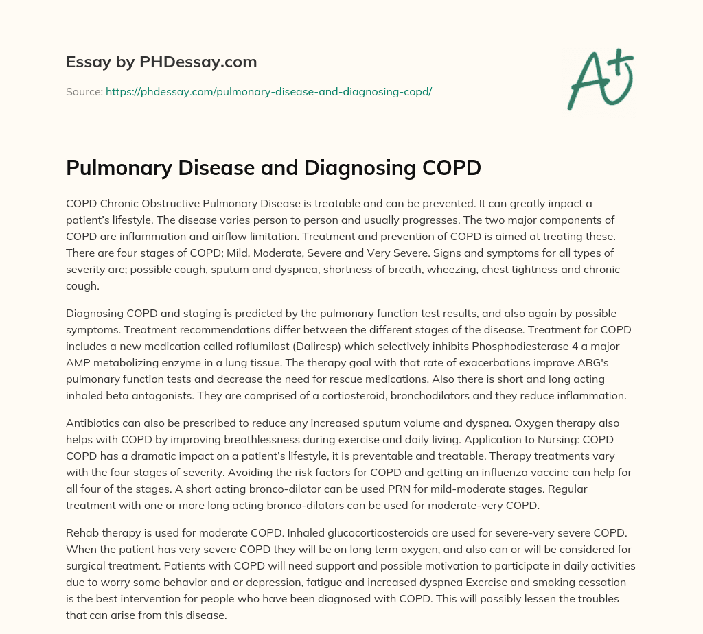 Pulmonary Disease and Diagnosing COPD essay
