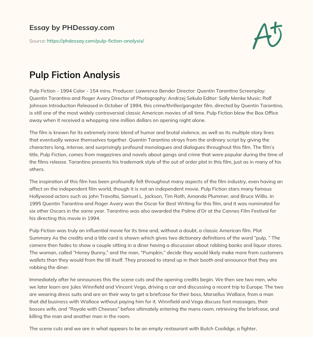 Pulp Fiction Analysis essay