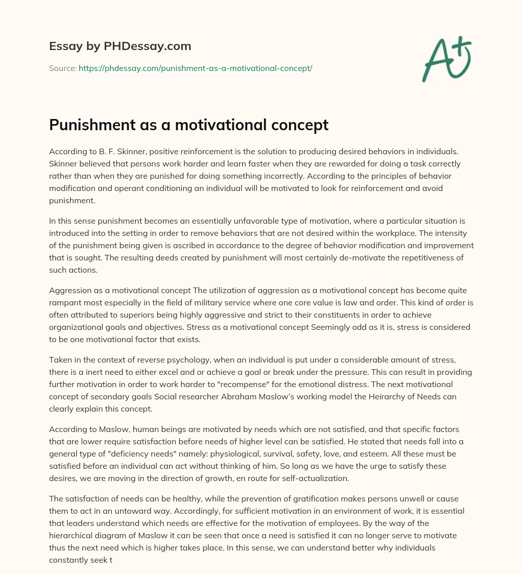 Punishment as a motivational concept essay