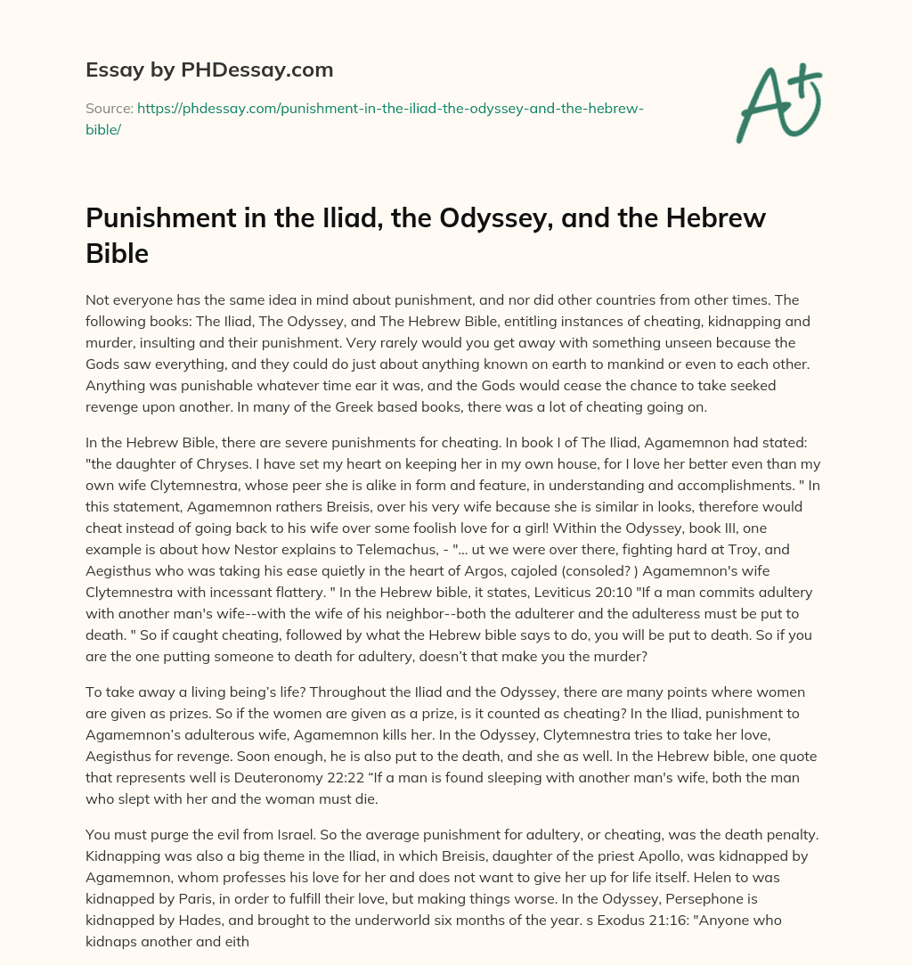 Punishment in the Iliad, the Odyssey, and the Hebrew Bible essay
