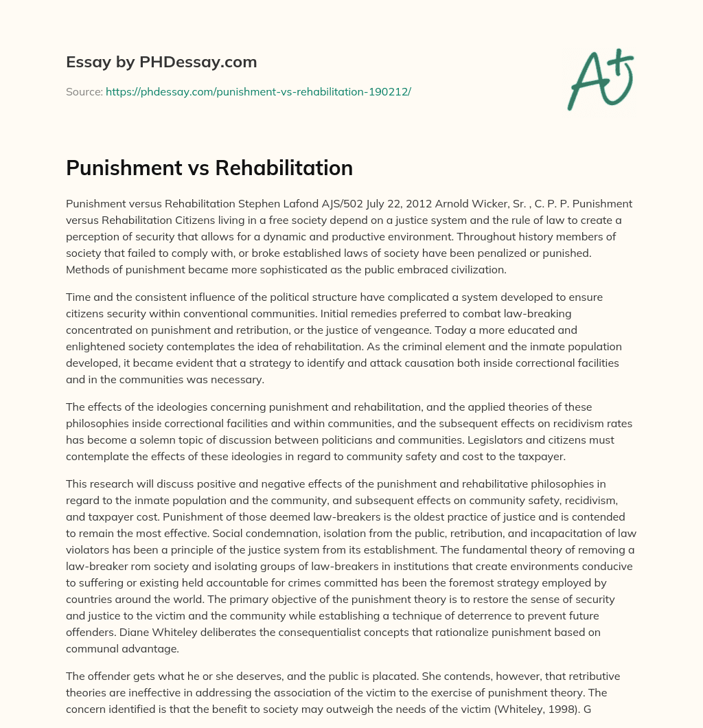 Punishment vs Rehabilitation essay