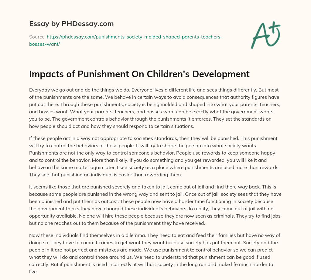 Impacts of Punishment On Children’s Development essay