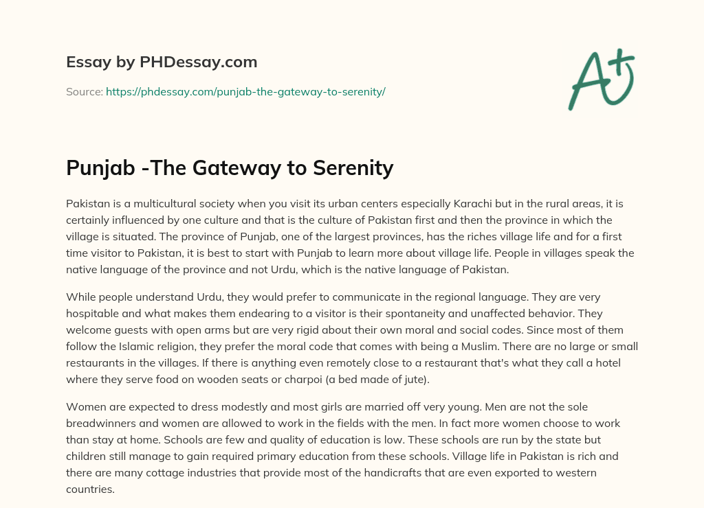Punjab -The Gateway to Serenity essay