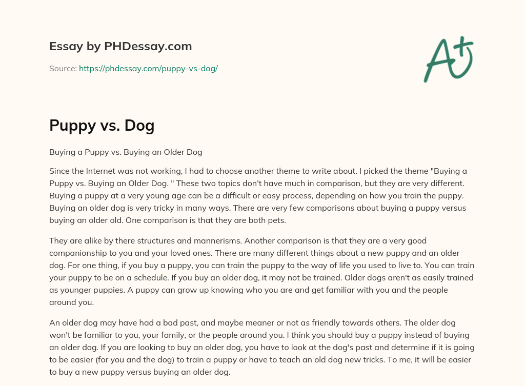 Puppy vs. Dog essay