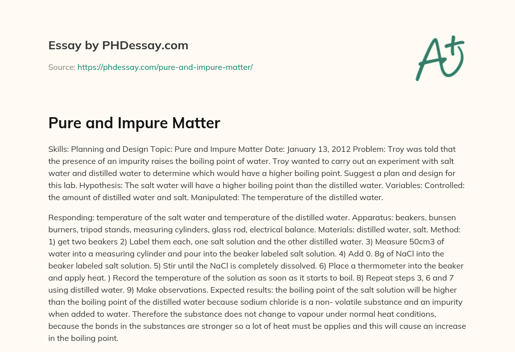 Pure and Impure Matter essay