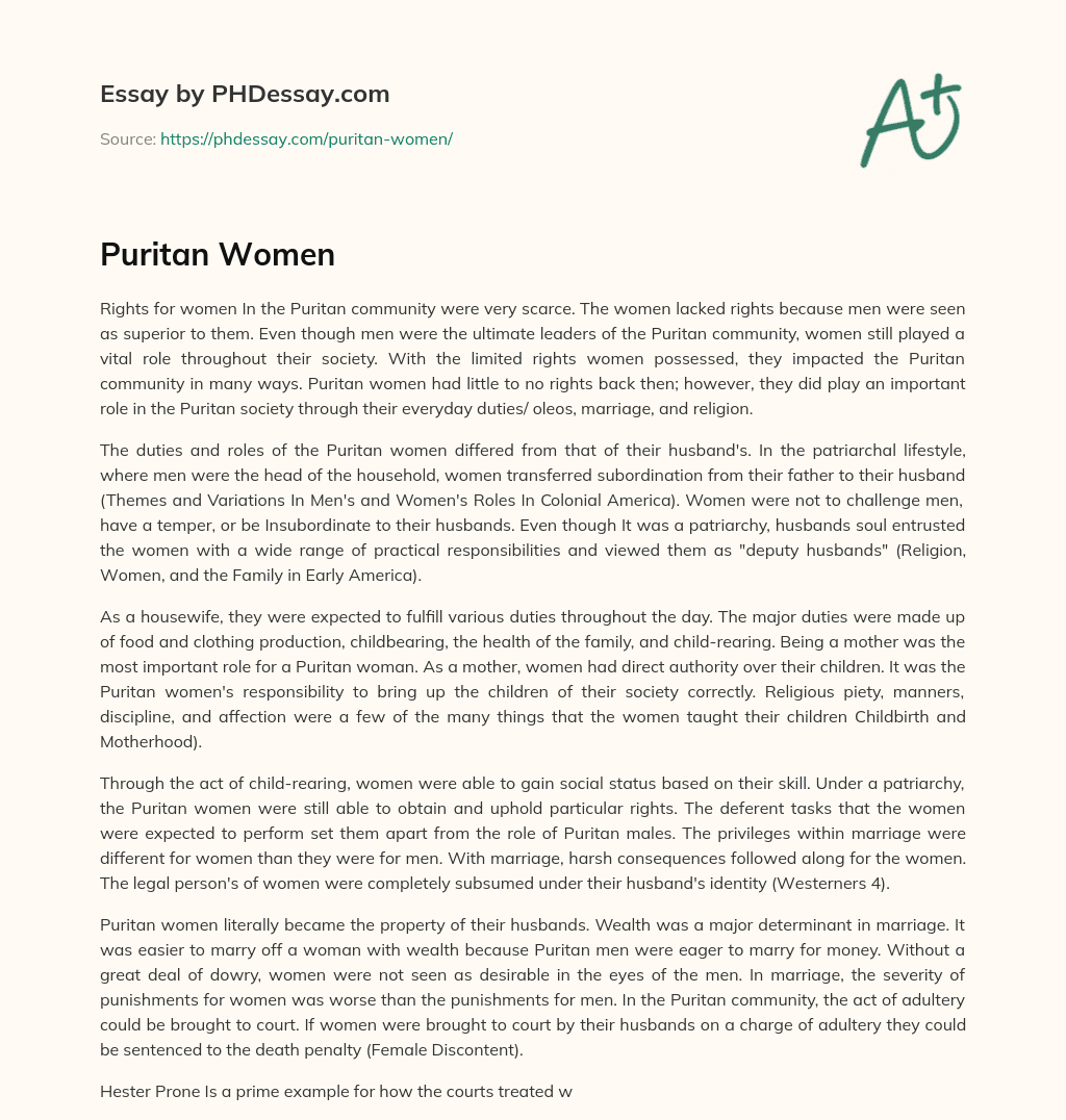 Puritan Women essay