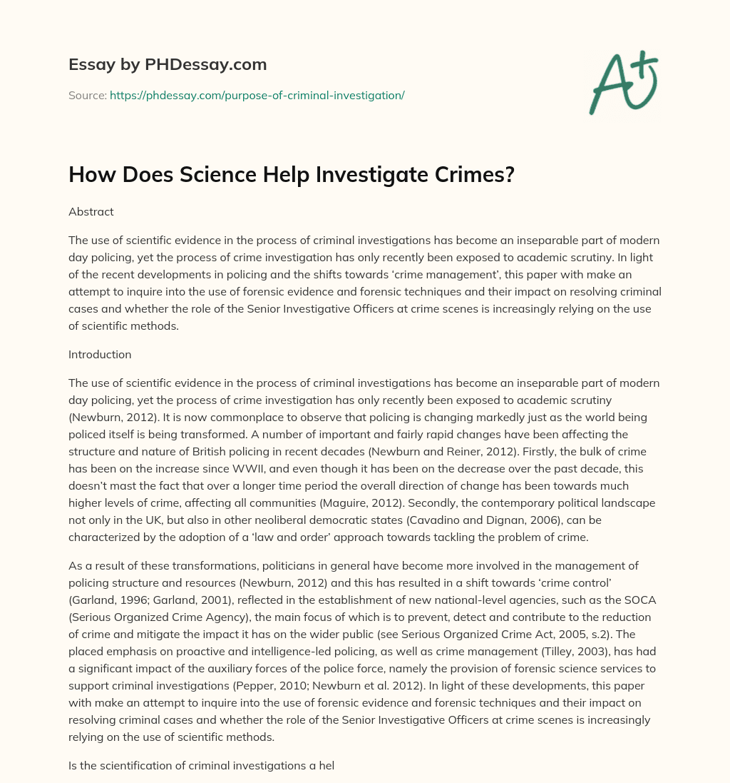 How Does Science Help Investigate Crimes? essay