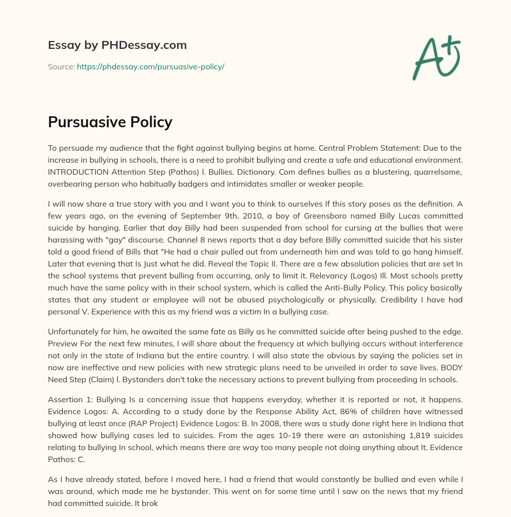 Pursuasive Policy essay