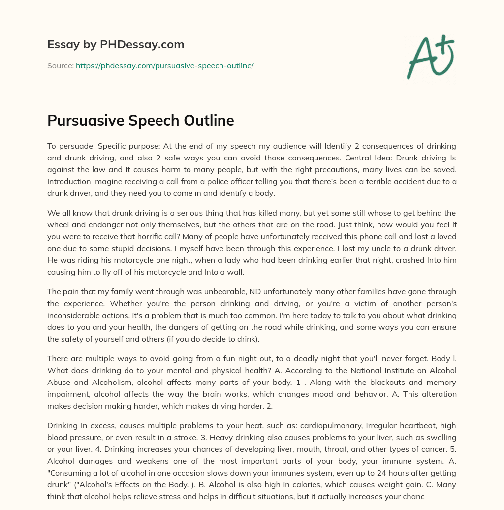 Pursuasive Speech Outline essay