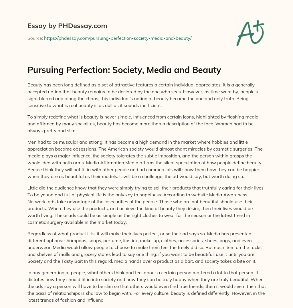 Pursuing Perfection: Society, Media and Beauty essay