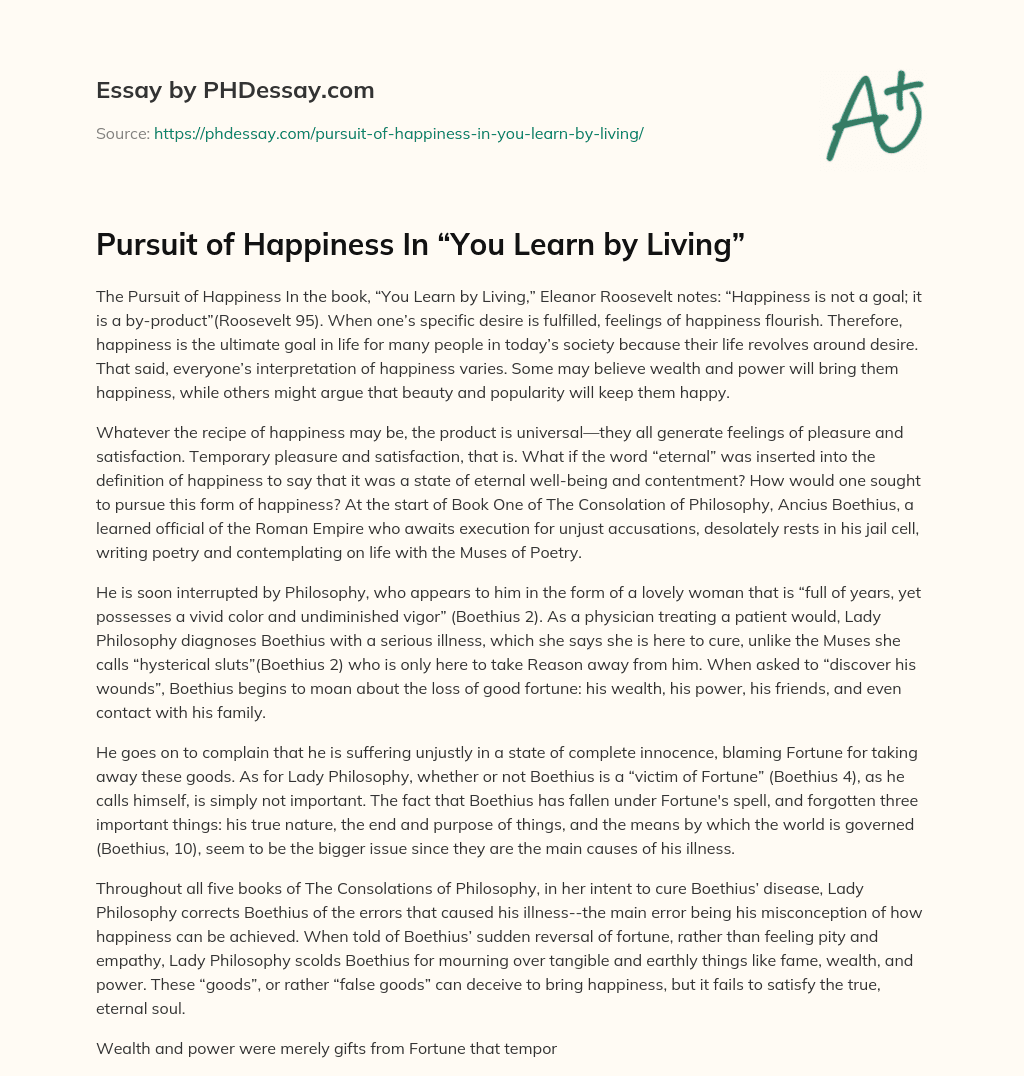 Pursuit of Happiness In “You Learn by Living” essay