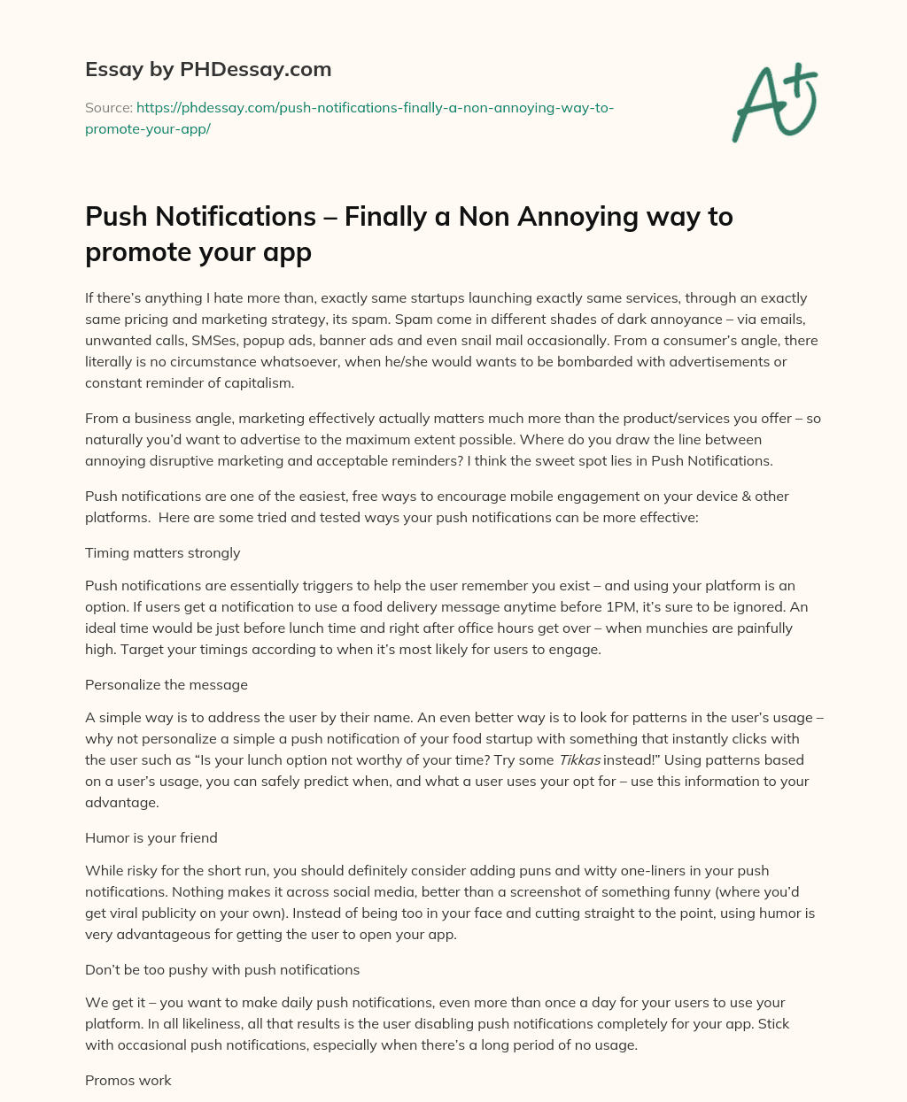 Push Notifications – Finally a Non Annoying way to promote your app essay
