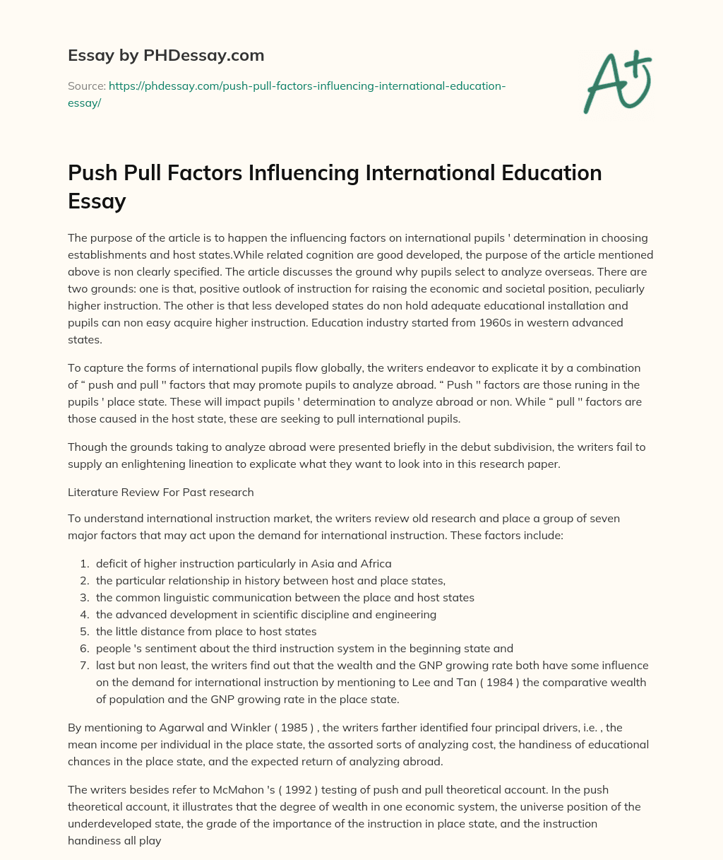 Push Pull Factors Influencing International Education Essay essay