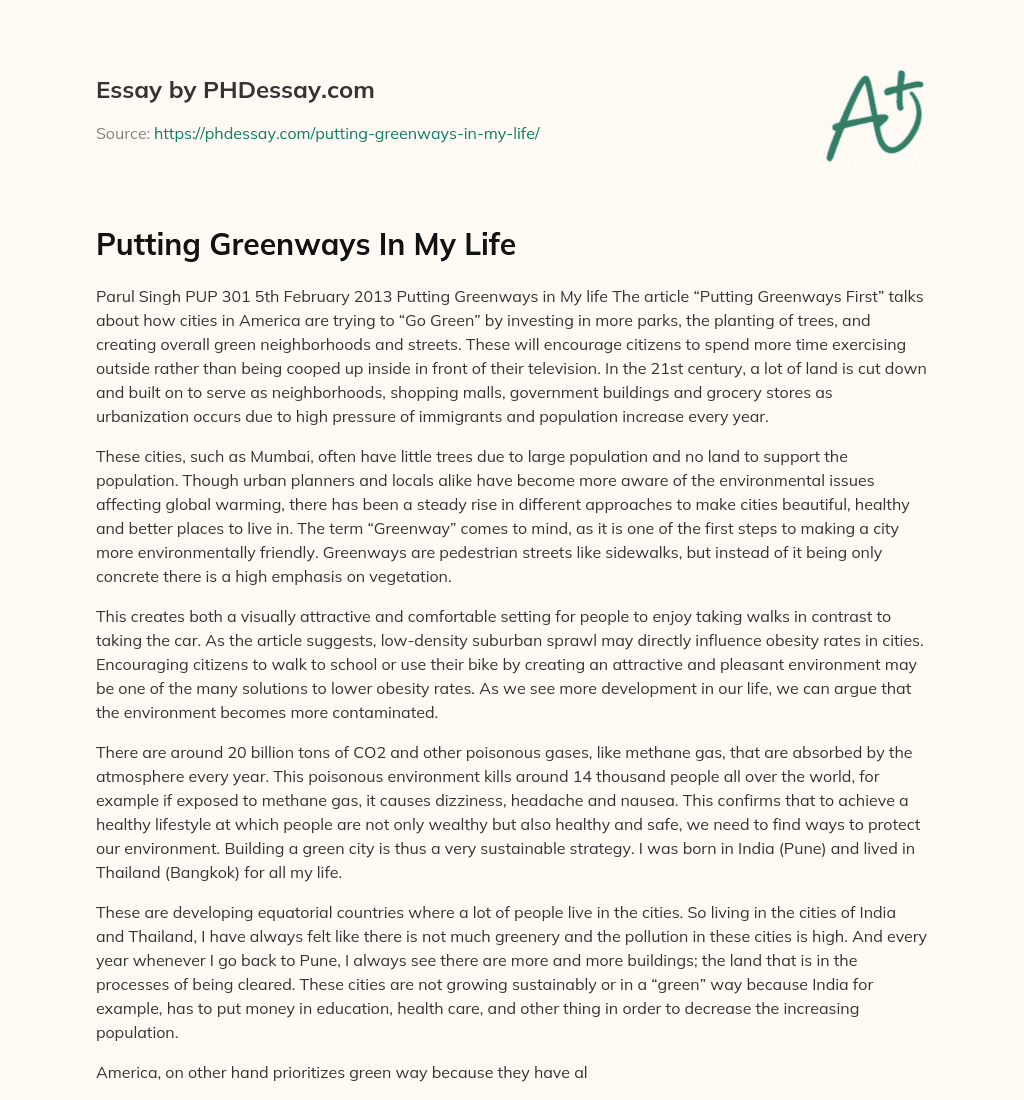 Putting Greenways In My Life essay