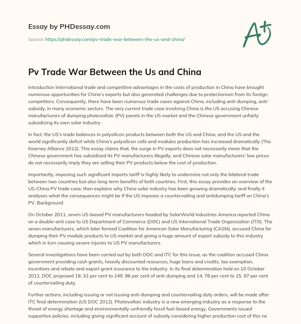 Pv Trade War Between the Us and China essay