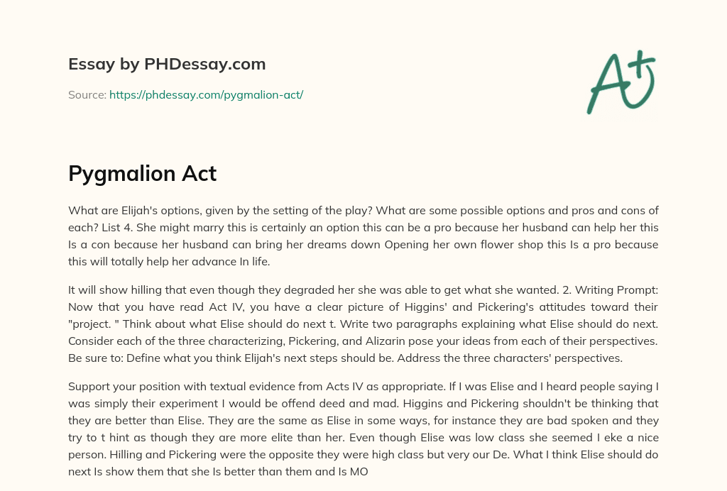 Pygmalion Act essay