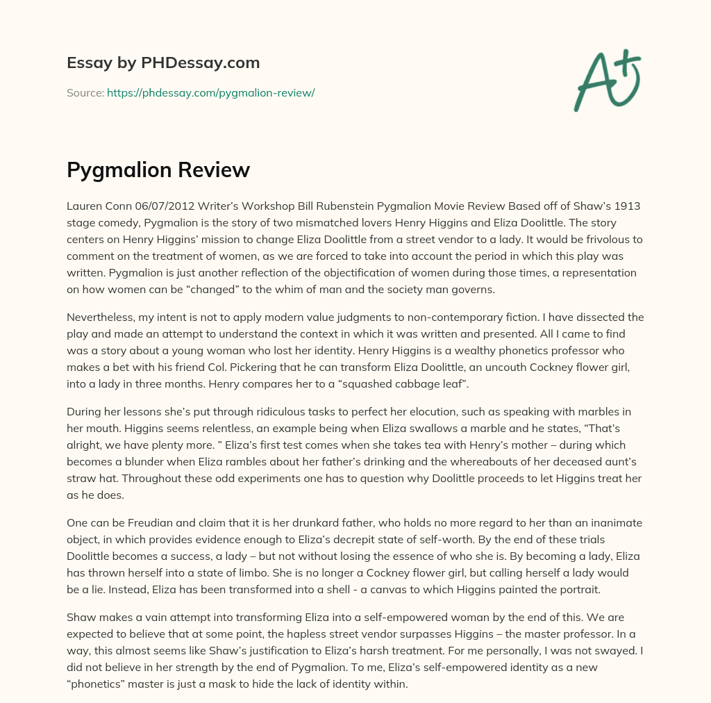 Pygmalion Review essay