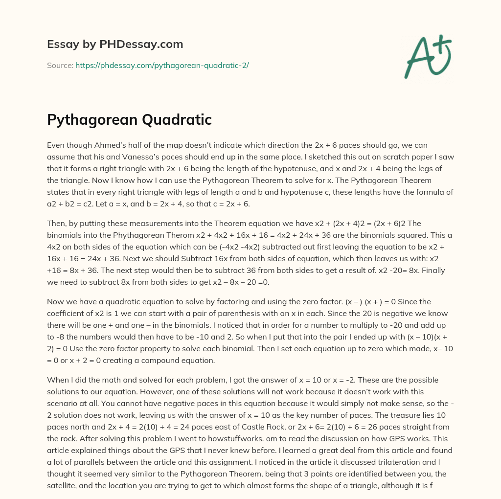 Pythagorean Quadratic essay