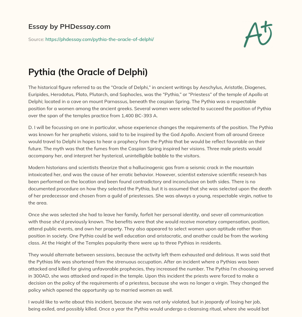 Pythia (the Oracle of Delphi) essay