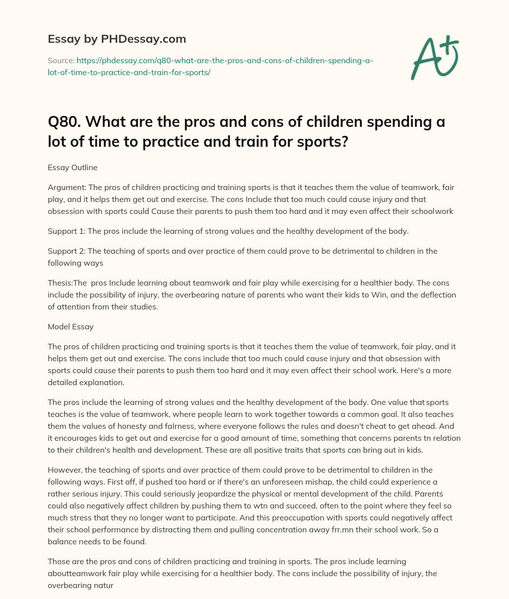 Pros and Cons of Children Practicing Sports essay