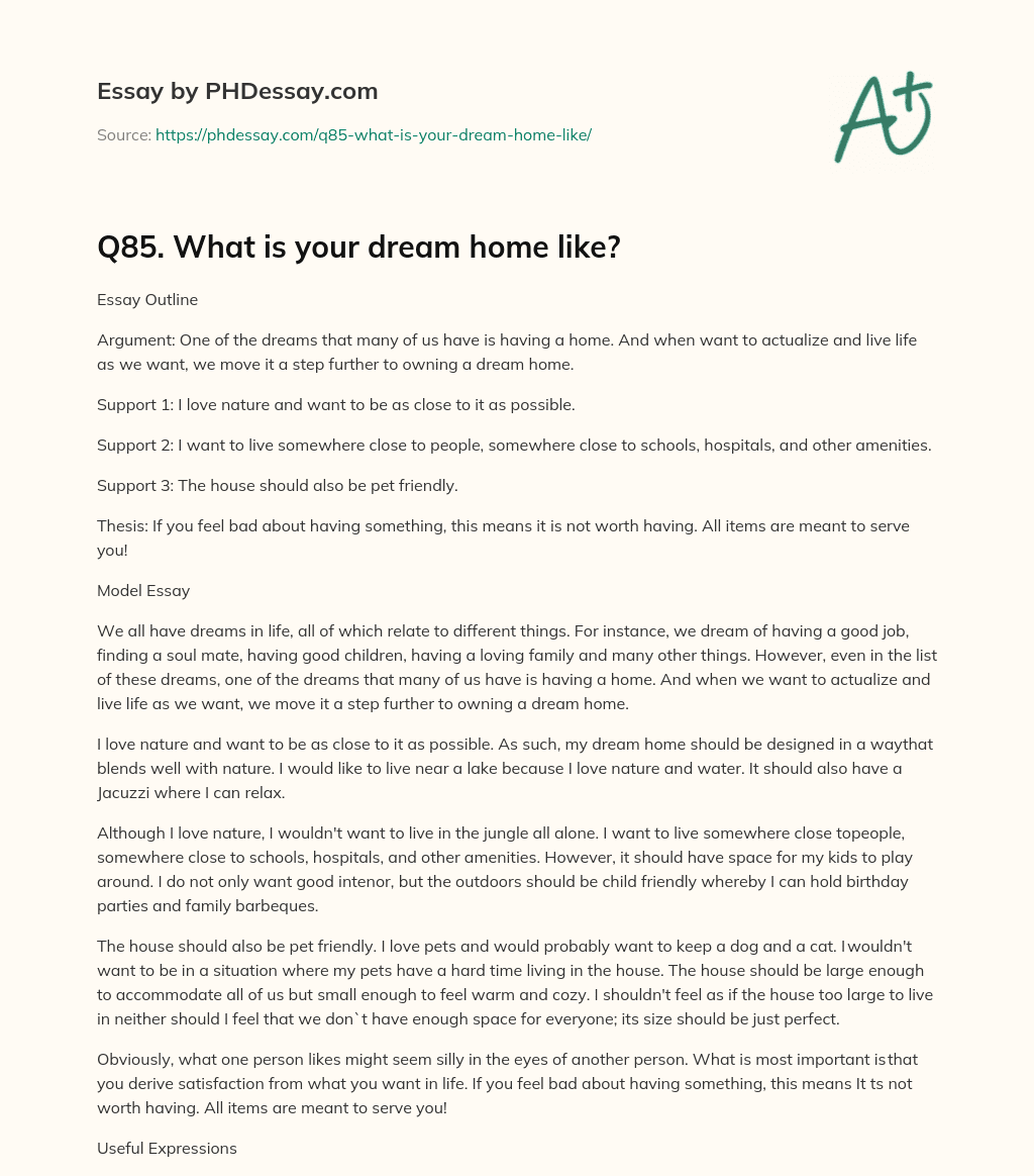 Q85. What is your dream home like? essay