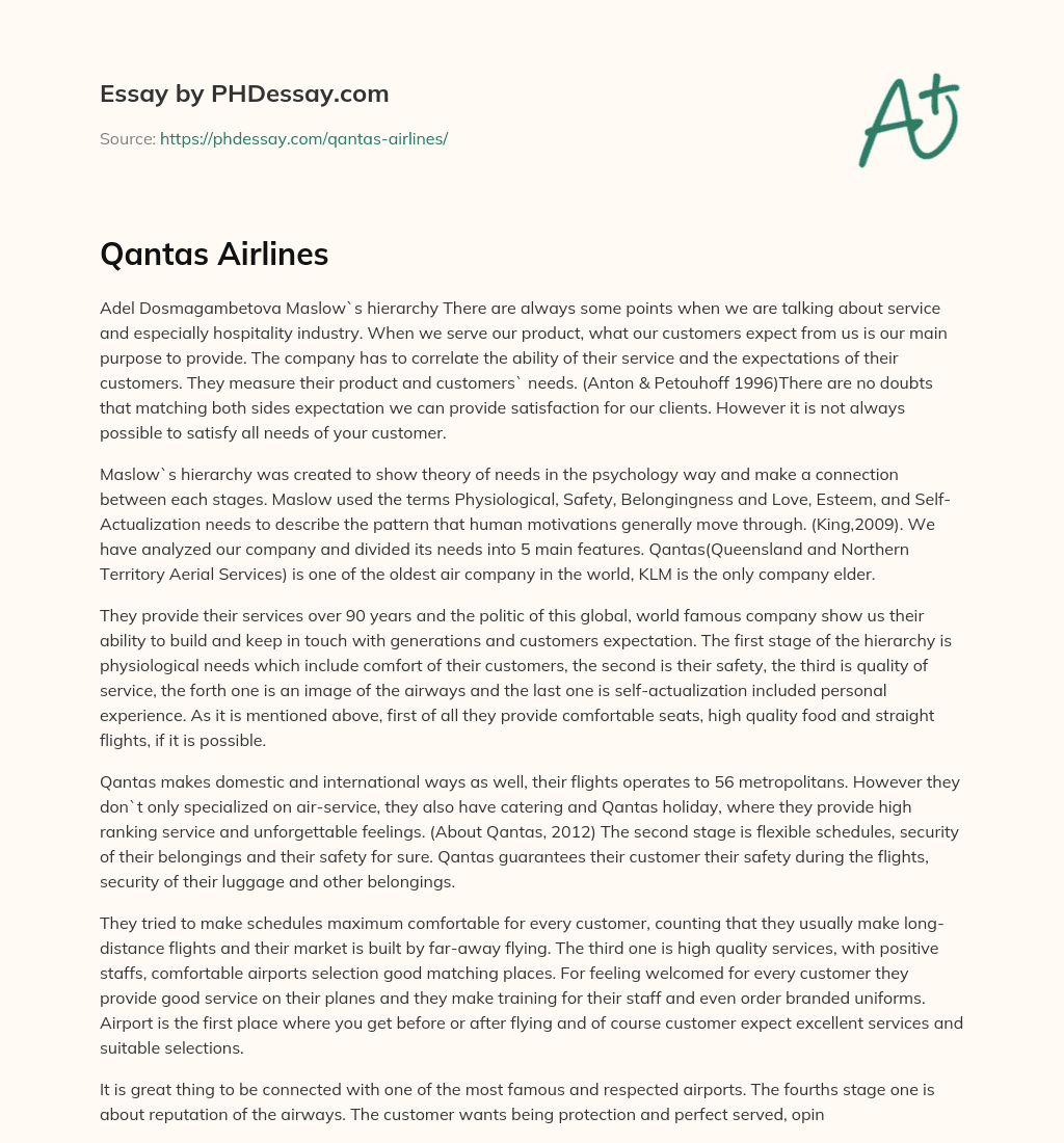 Qantas Airlines essay