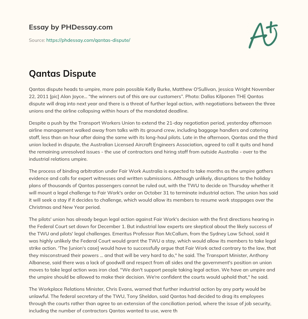 Qantas Dispute essay