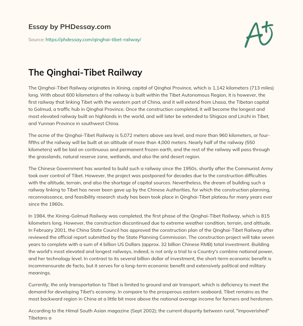 The Qinghai-Tibet Railway essay