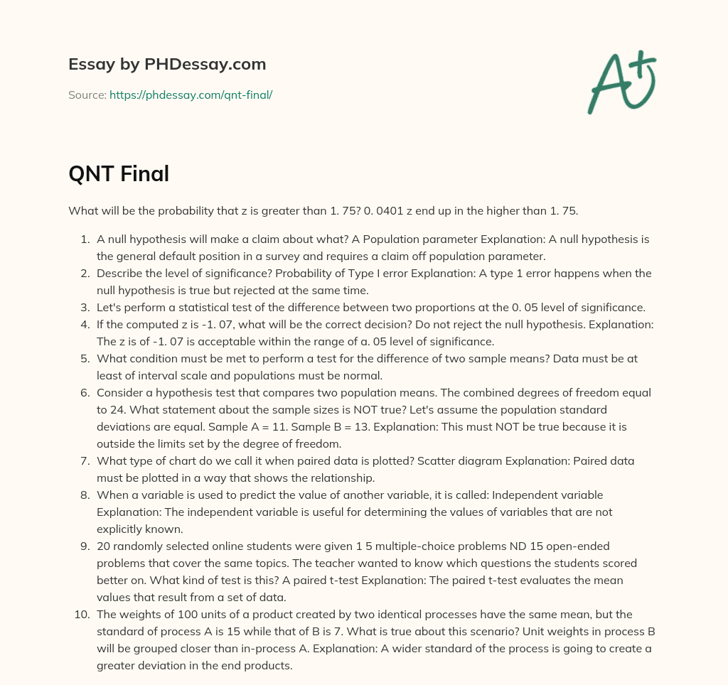QNT Final essay