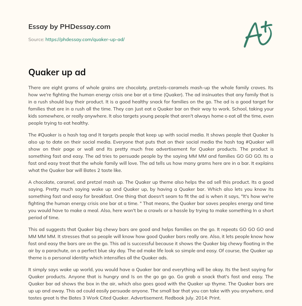 Quaker up ad essay