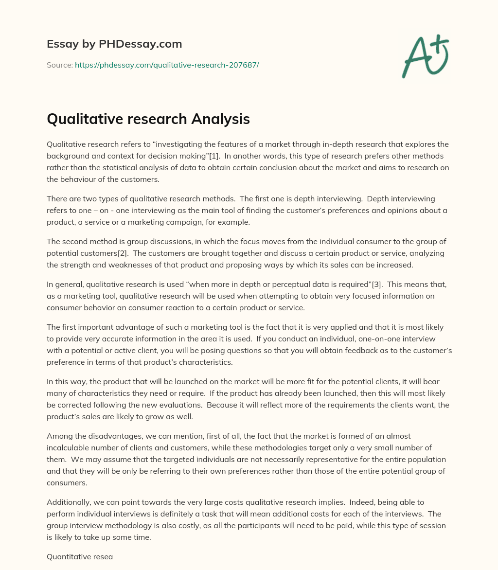 Qualitative research Analysis essay
