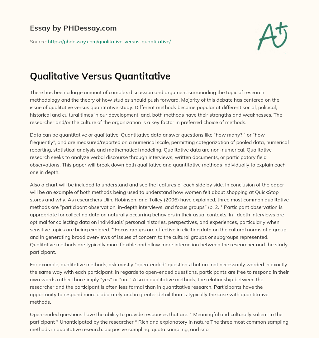 Qualitative Versus Quantitative essay