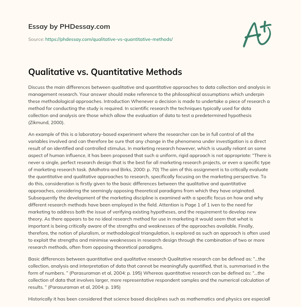 Qualitative vs. Quantitative Methods essay