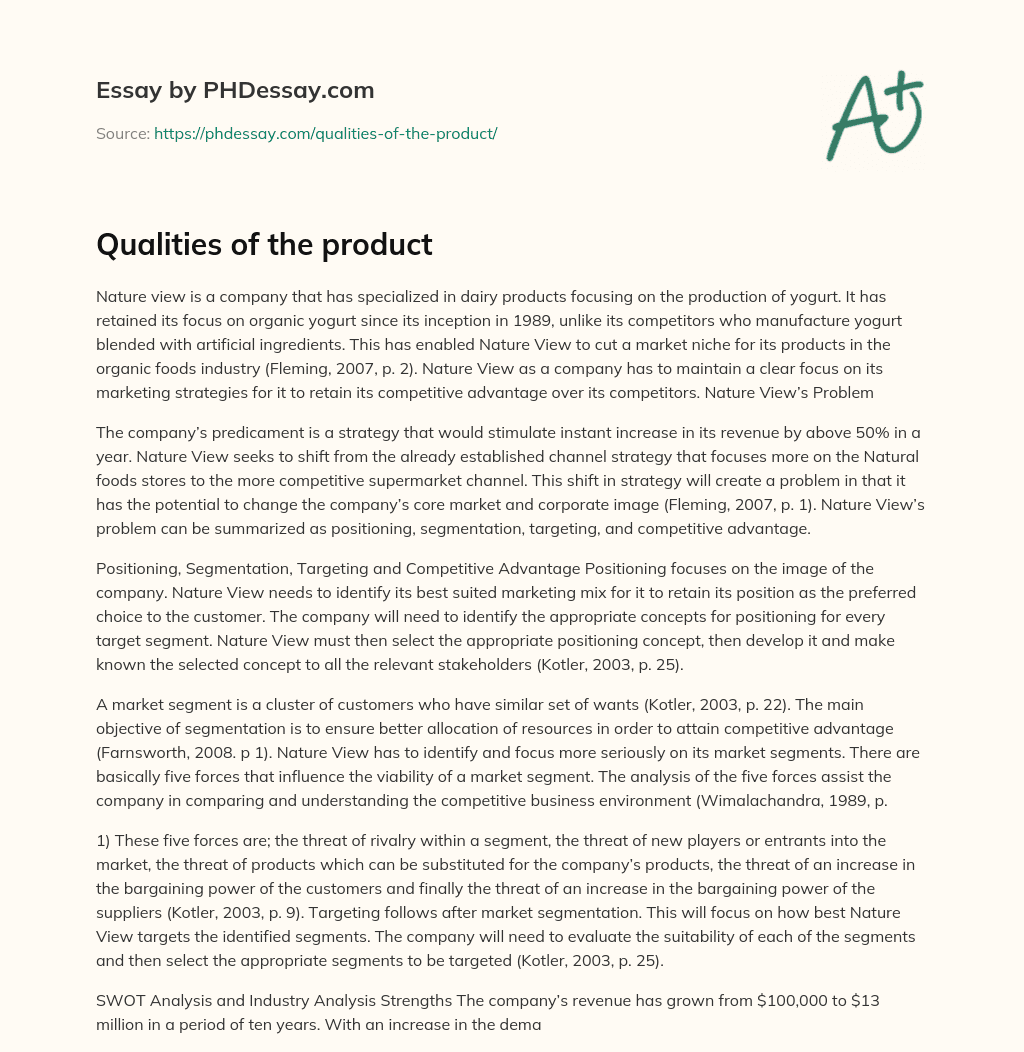 Qualities of the product essay